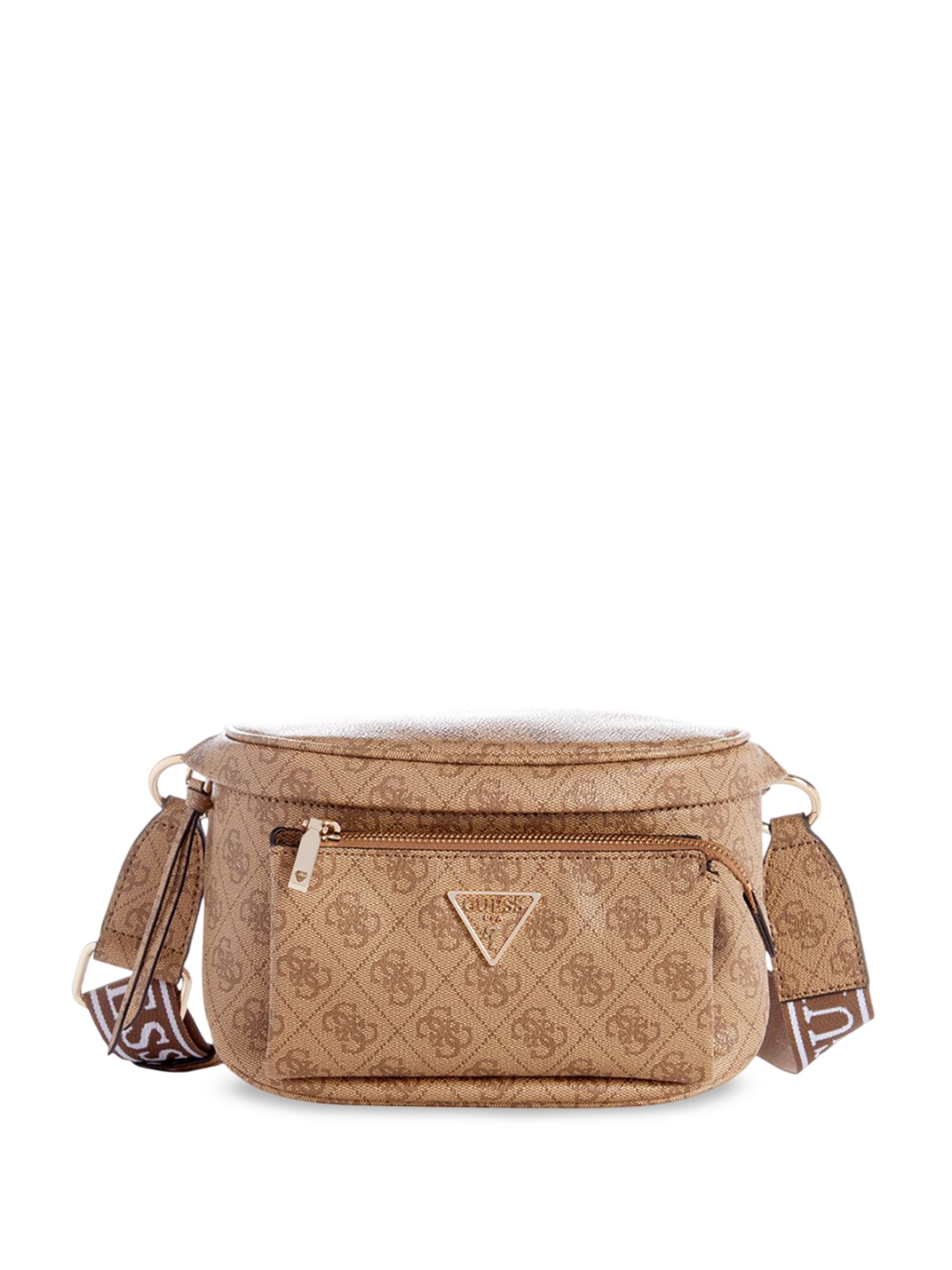 

GUESS Geometric Printed PU Structured Sling Bag, Brown