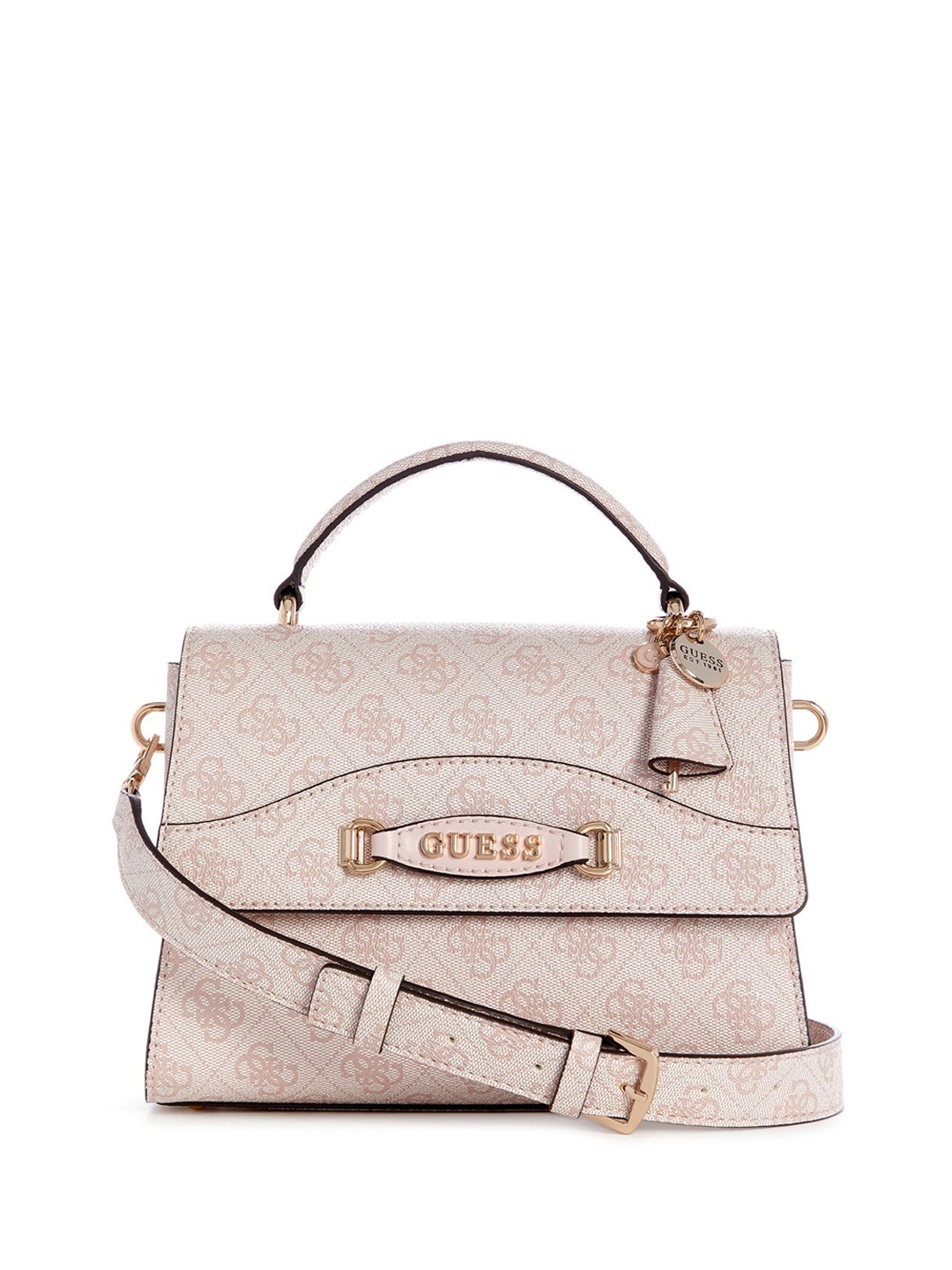 

GUESS Geometric Printed PU Satchel, Beige