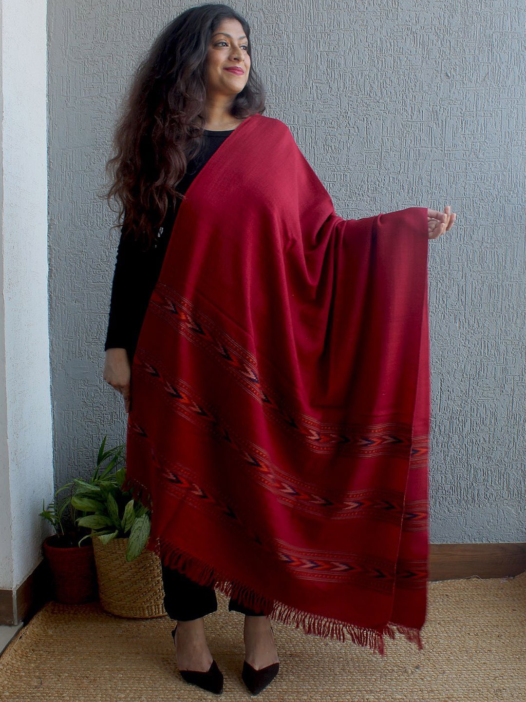 

Weaves of Tradition Women Geometric Woven Design Shawl, Maroon
