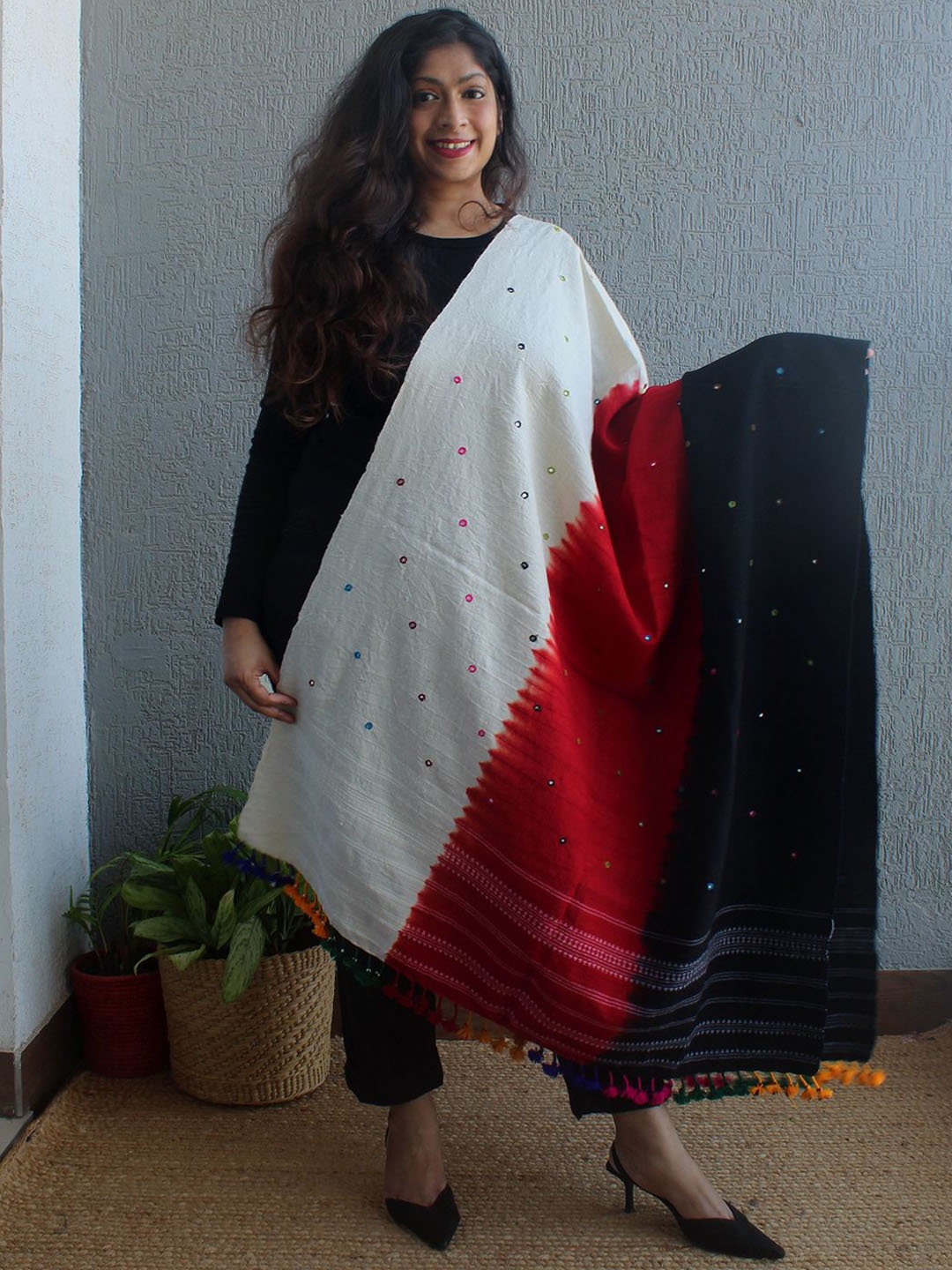 

Weaves of Tradition Women Ethnic Motifs Woven Design Shawl, White