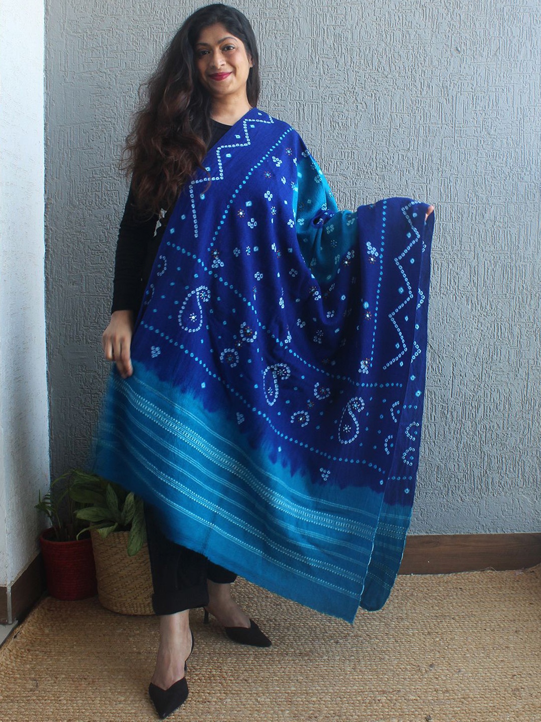 

Weaves of Tradition Women Ethnic Motifs Woven Design Shawl, Blue