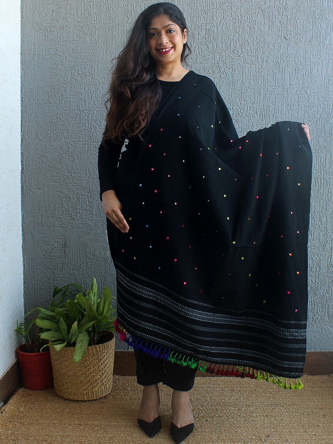 

Weaves of Tradition Women Ethnic Motifs Woven Design Shawl, Black