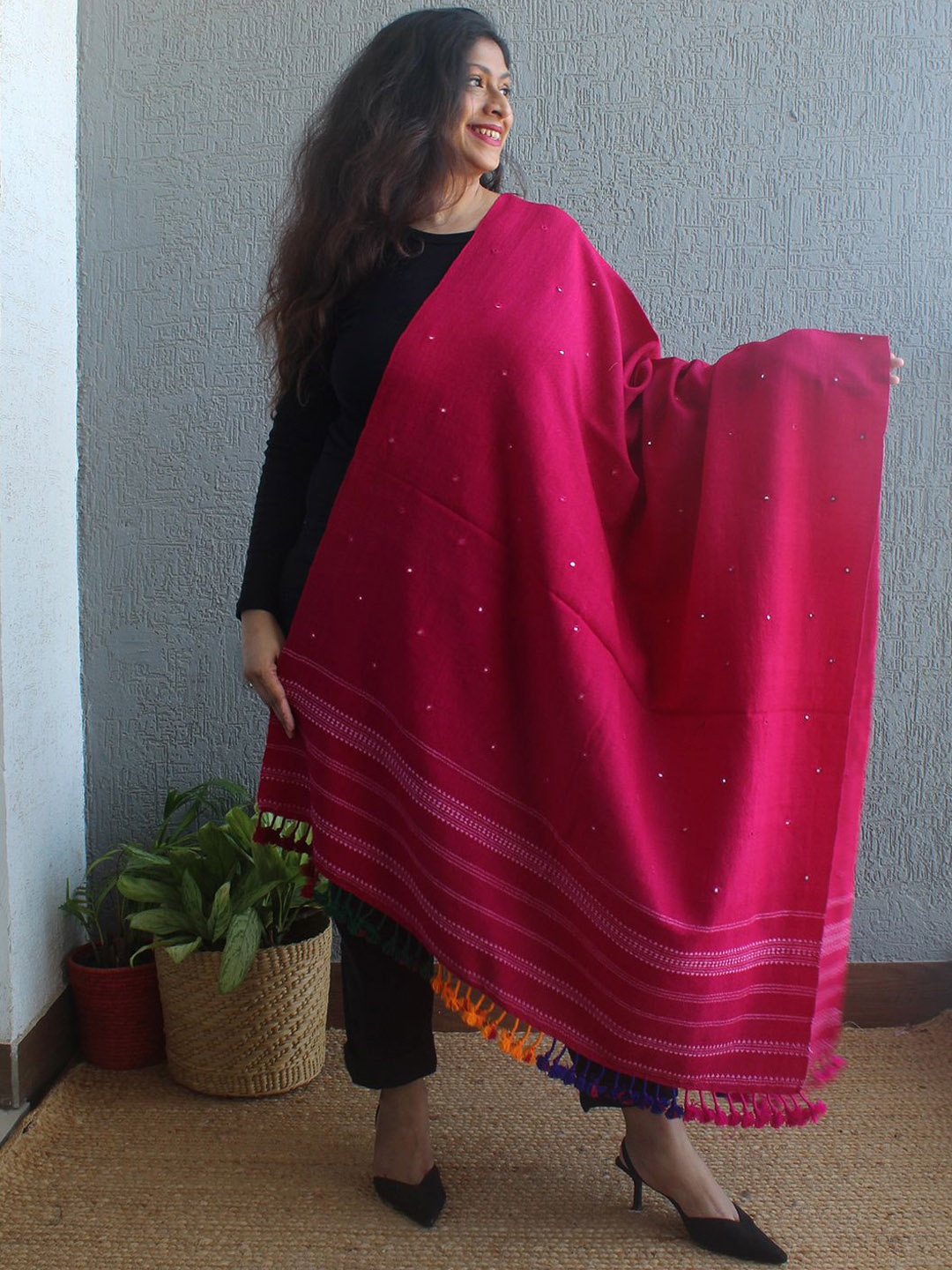 

Weaves of Tradition Women Ethnic Motifs Woven Design Shawl, Pink