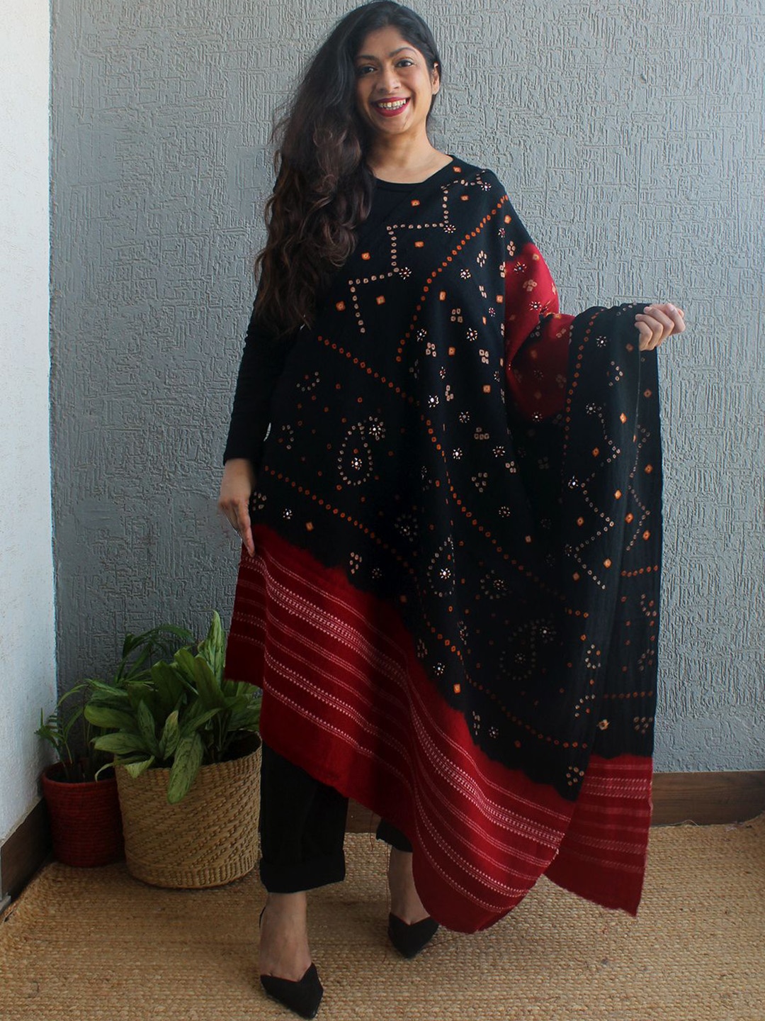 

Weaves of Tradition Women Ethnic Motifs Woven Design Shawl, Black