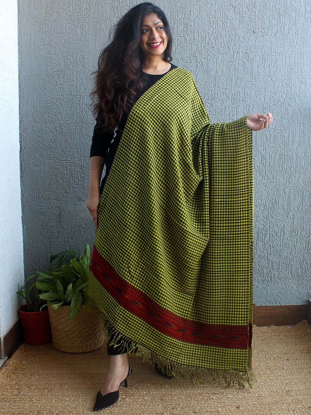 

Weaves of Tradition Women Checked Woven Design Shawl, Yellow