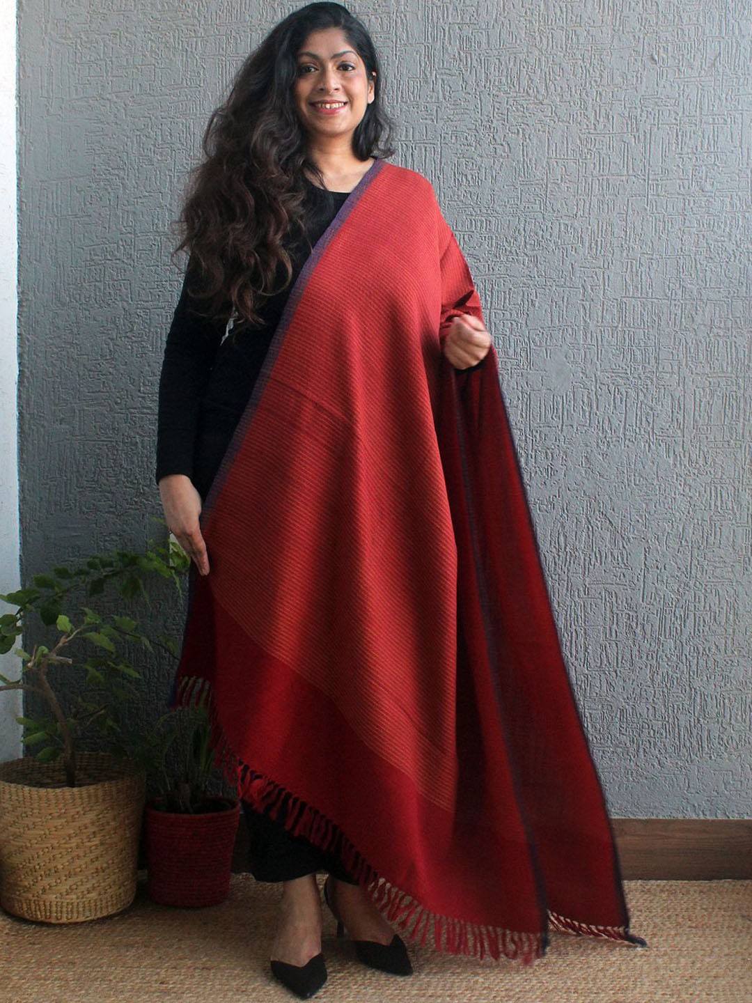 

Weaves of Tradition Women Striped Woven Design Shawl, Red
