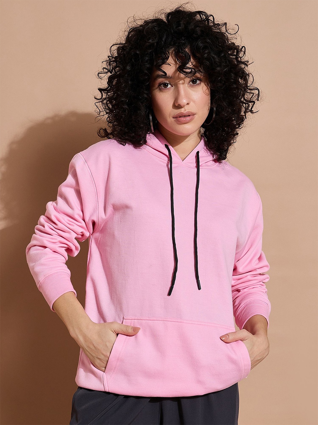 

SAAHASAM Women Printed Hooded Sweatshirt, Pink