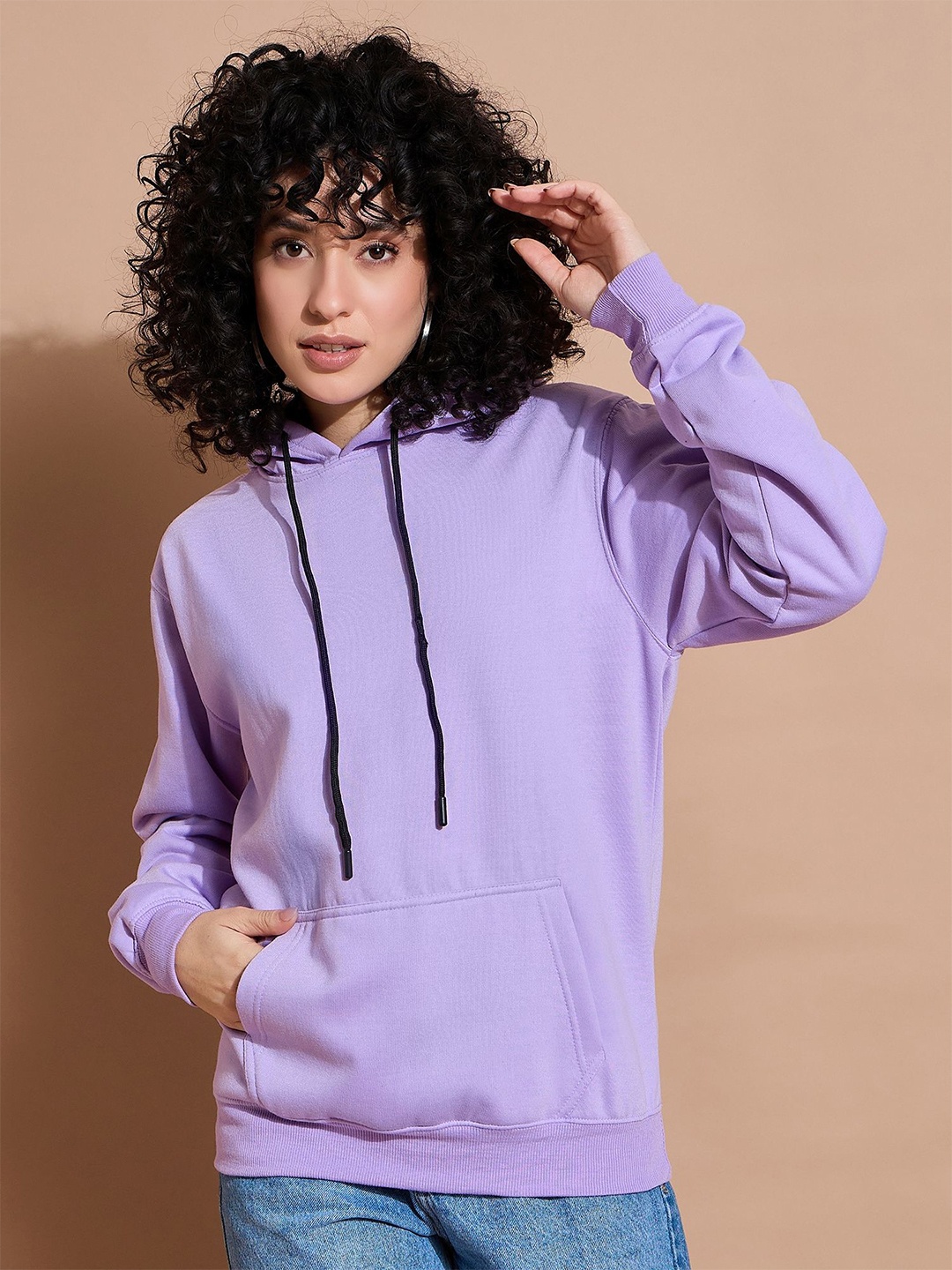 

SAAHASAM Women Printed Hooded Sweatshirt, Lavender