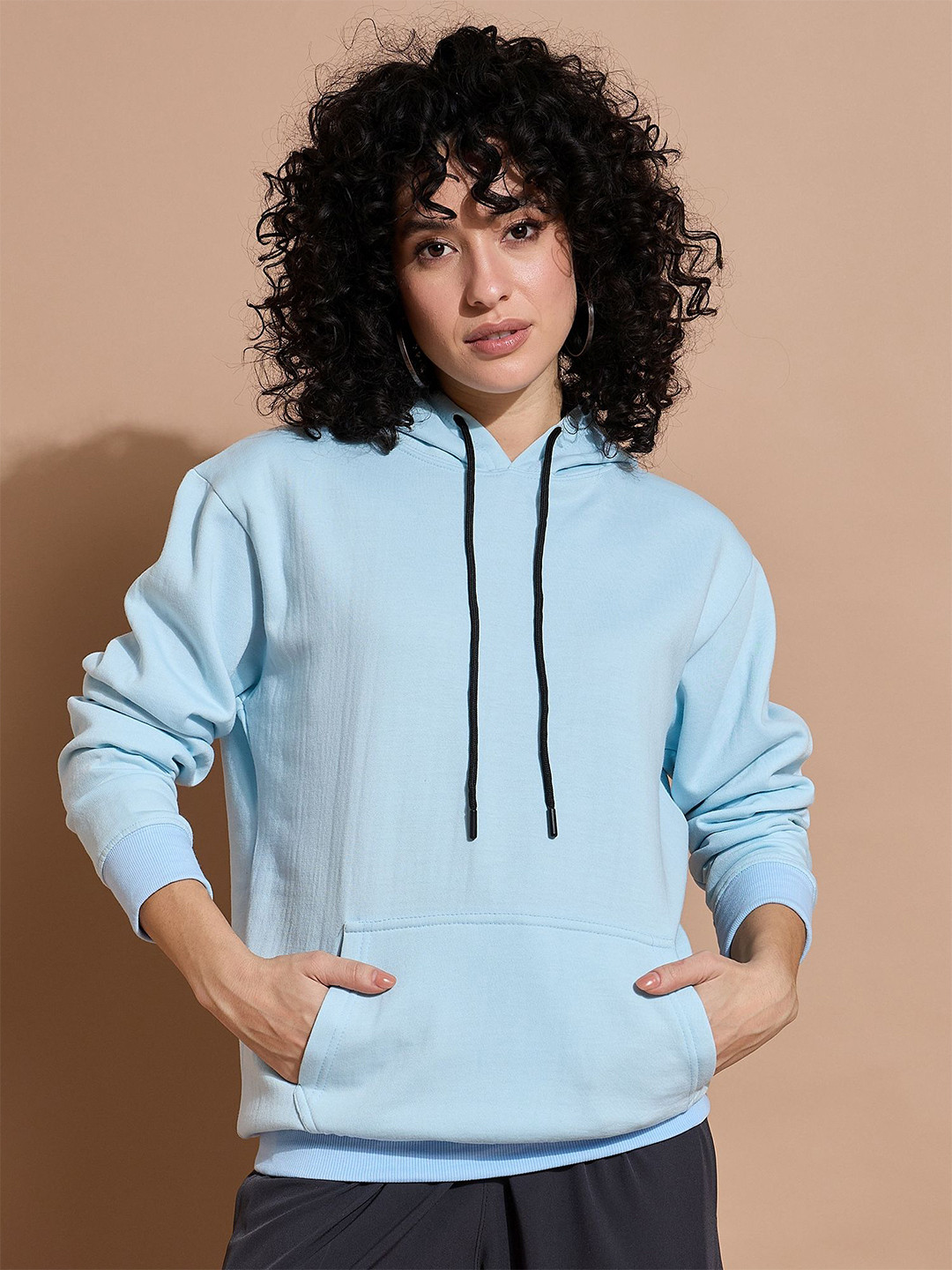 

SAAHASAM Women Printed Hooded Sweatshirt, Blue