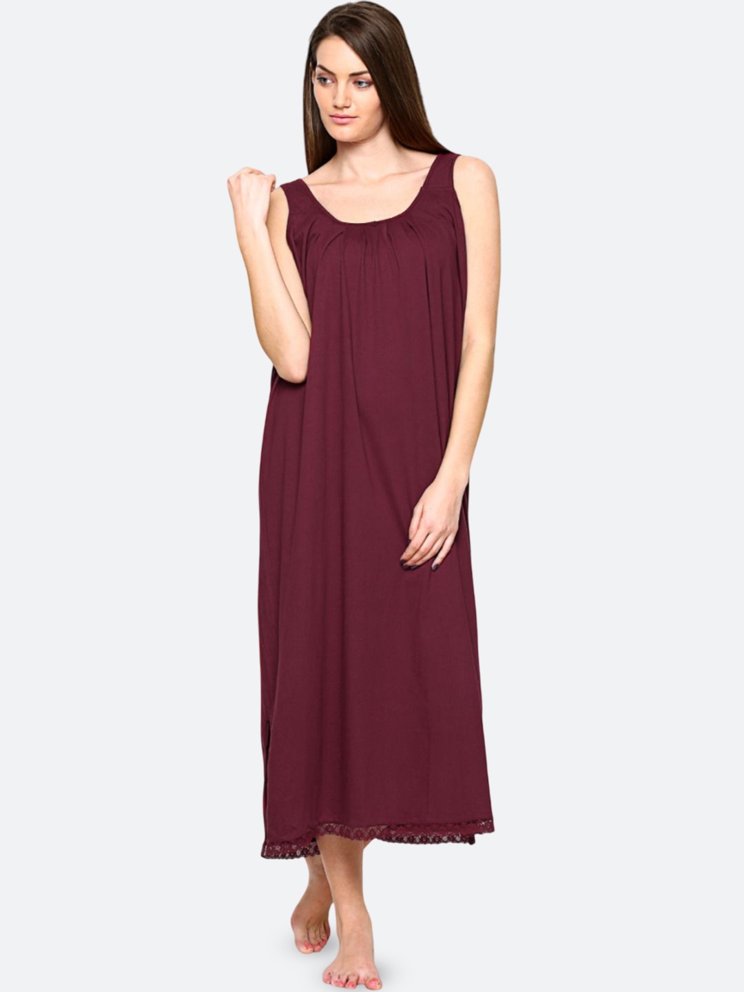 

RedRose Cotton Round Neck Longline Side Slits Slip, Maroon