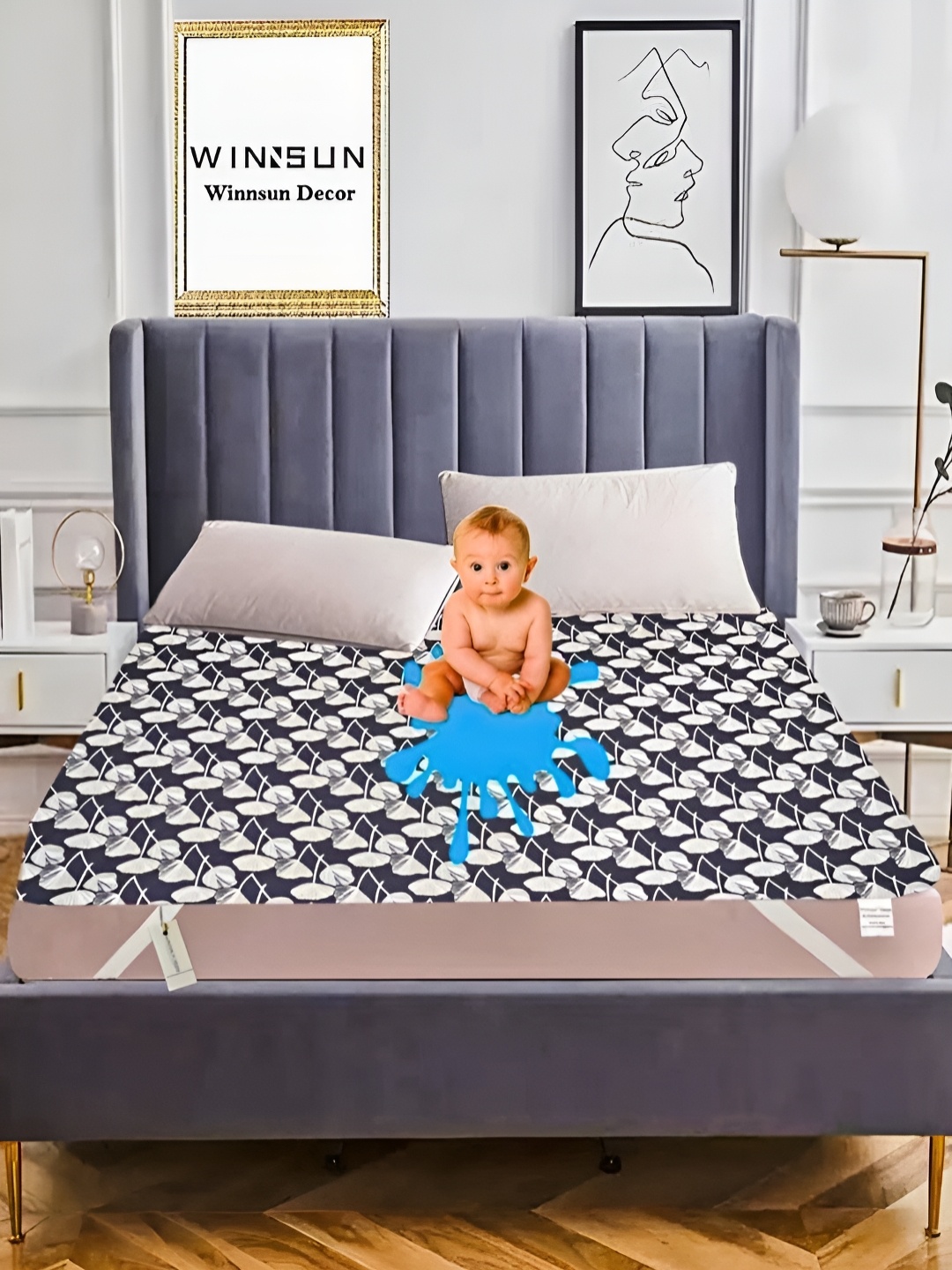 

Winnsun White Polyester Water Resistant Mattress Protector, Blue
