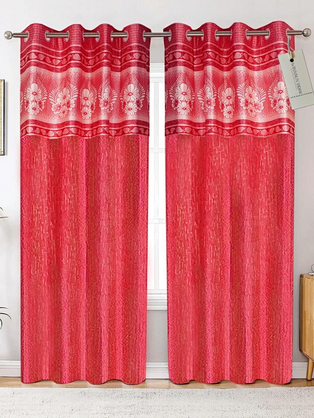 

Winnsun Red Set of 2 Floral Room Darkening Door Curtain