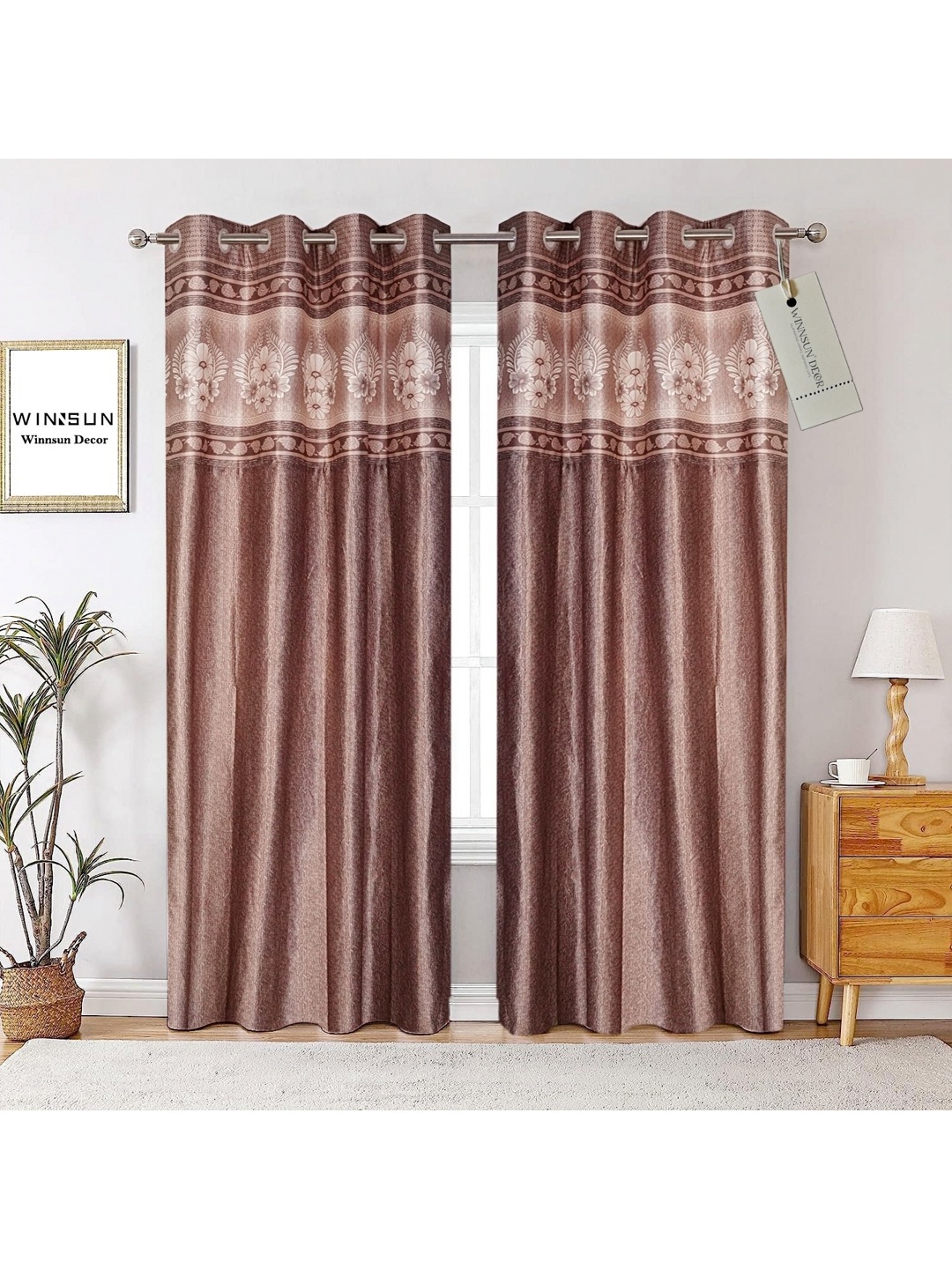 

Winnsun Brown Set of 2 Floral Room Darkening Door Curtain