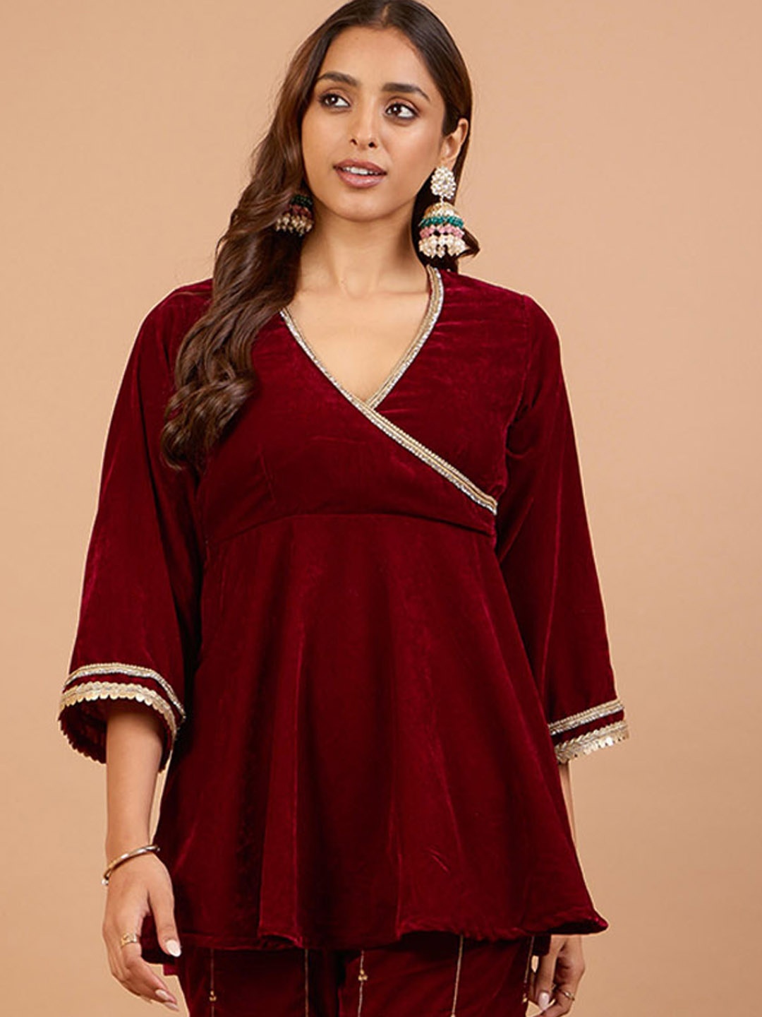 

Alaya By Stage3 Angrakha Gotta Patti Embellished Velvet Co-red Set