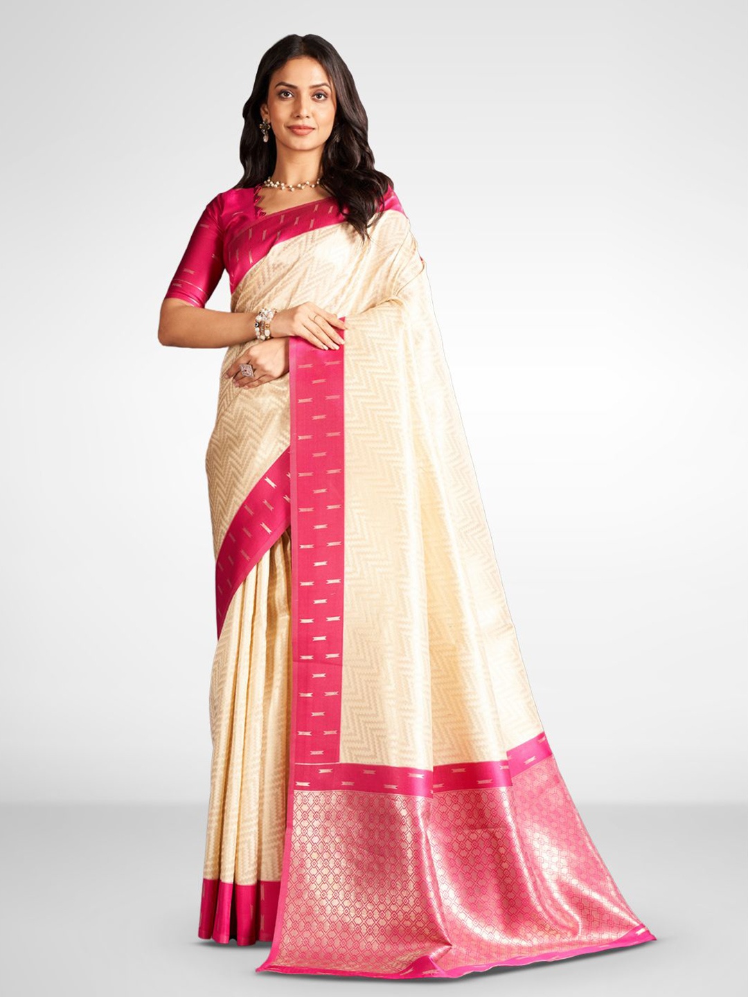 

SARHA Woven Design Zari Pure Silk Saree, Pink
