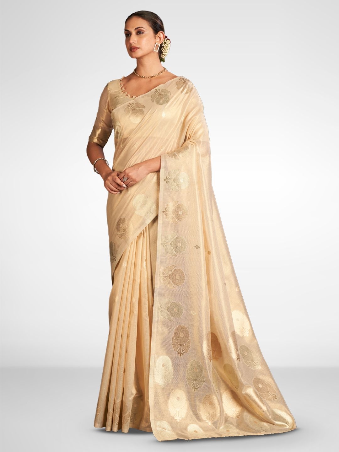 

SARHA Woven Design Zari Tissue Saree, Off white