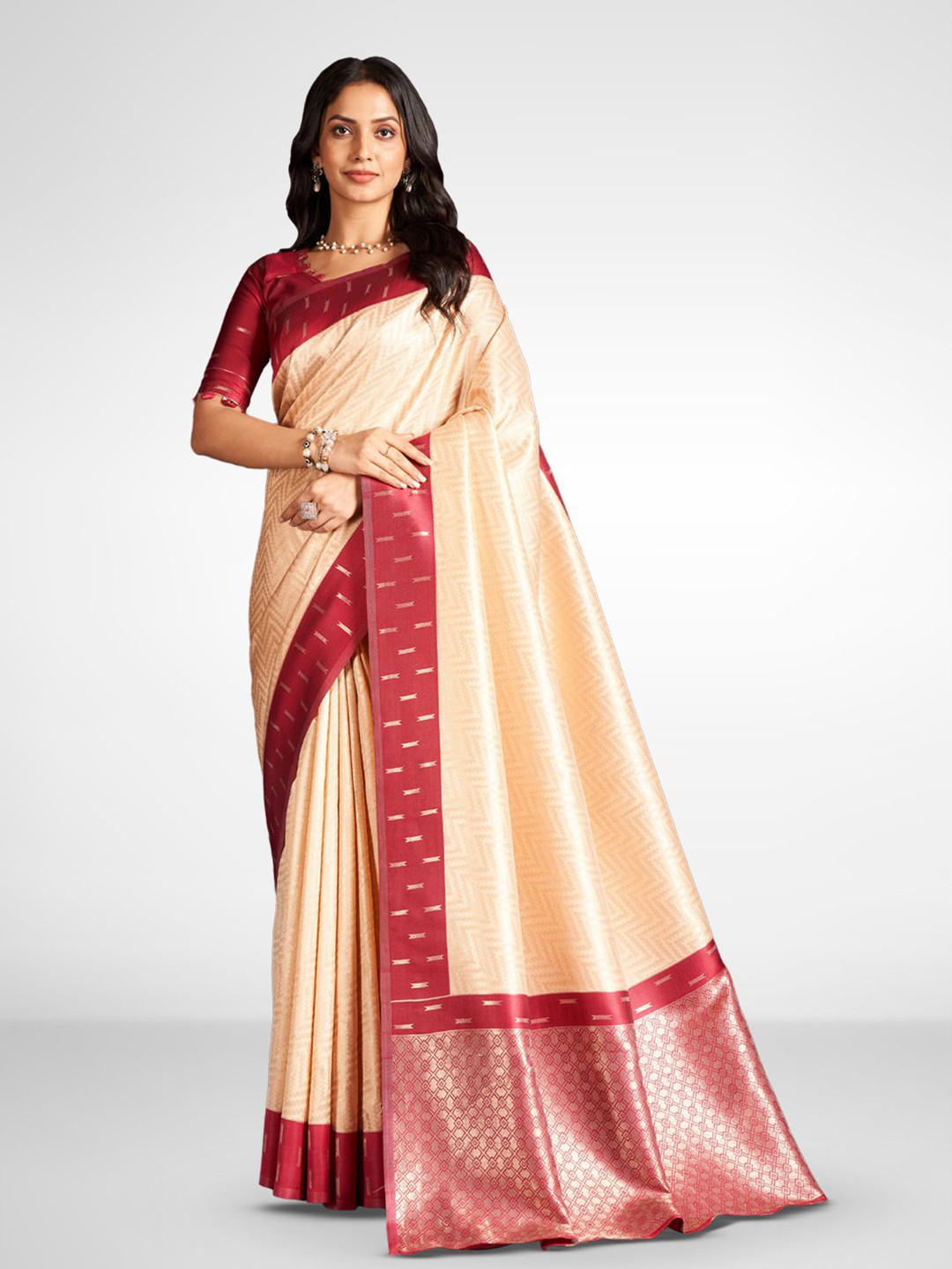 

SARHA Woven Design Zari Pure Silk Saree, Red