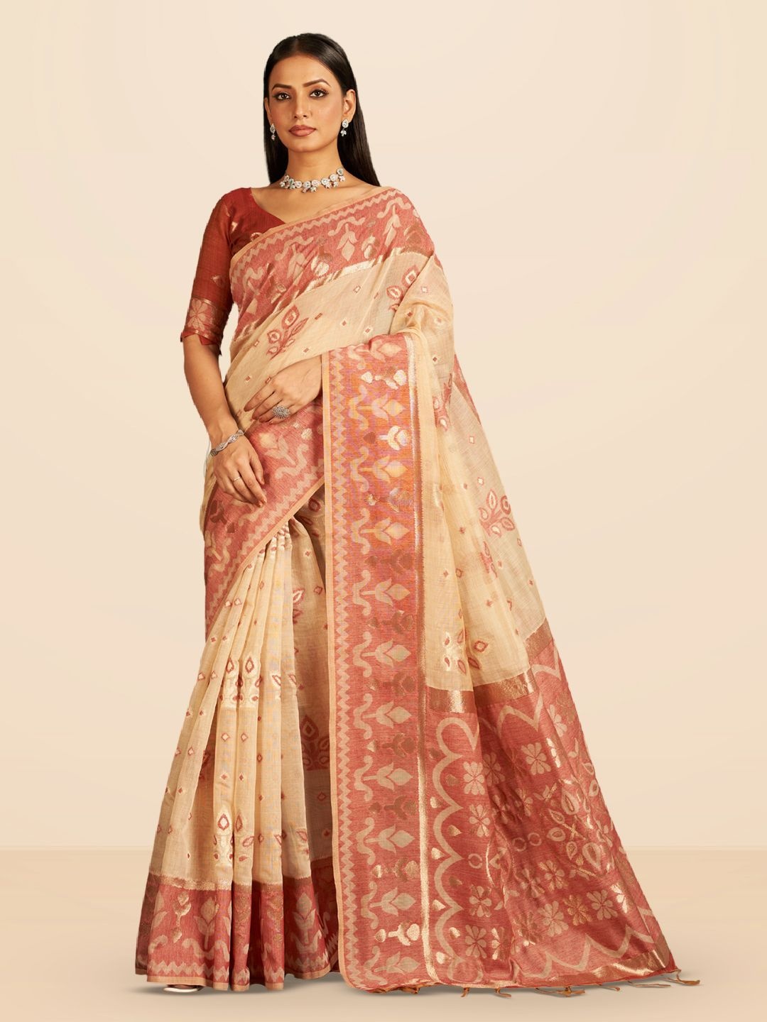 

SARHA Woven Design Zari Tissue Saree, Orange