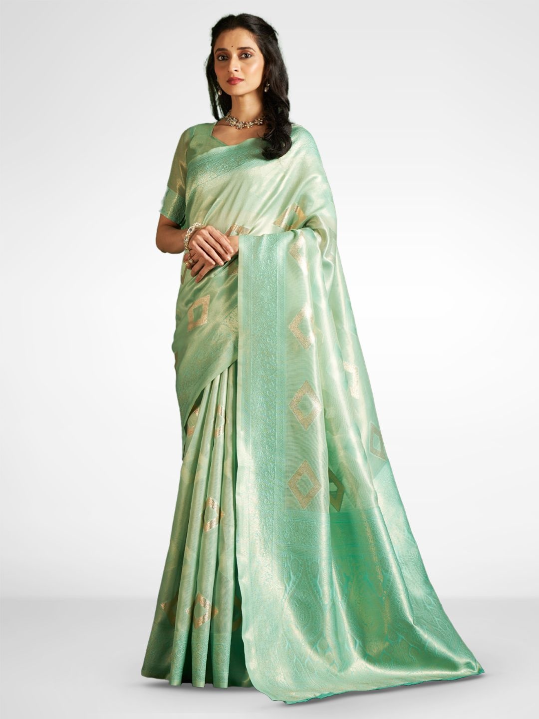 

SARHA Women Woven Design Zari Tissue Saree, Green