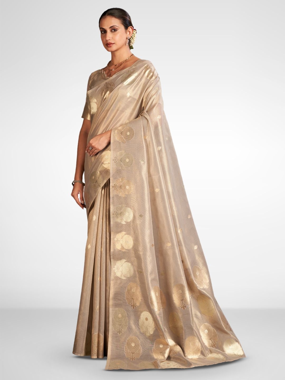

SARHA Woven Design Zari Tissue Saree, Beige