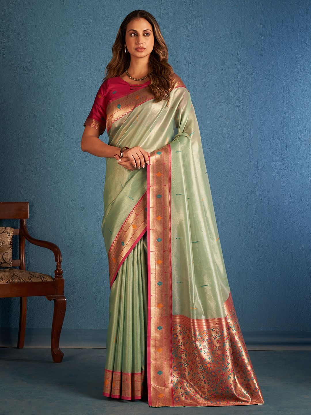 

SARHA Woven Design Zari Tissue Saree, Green