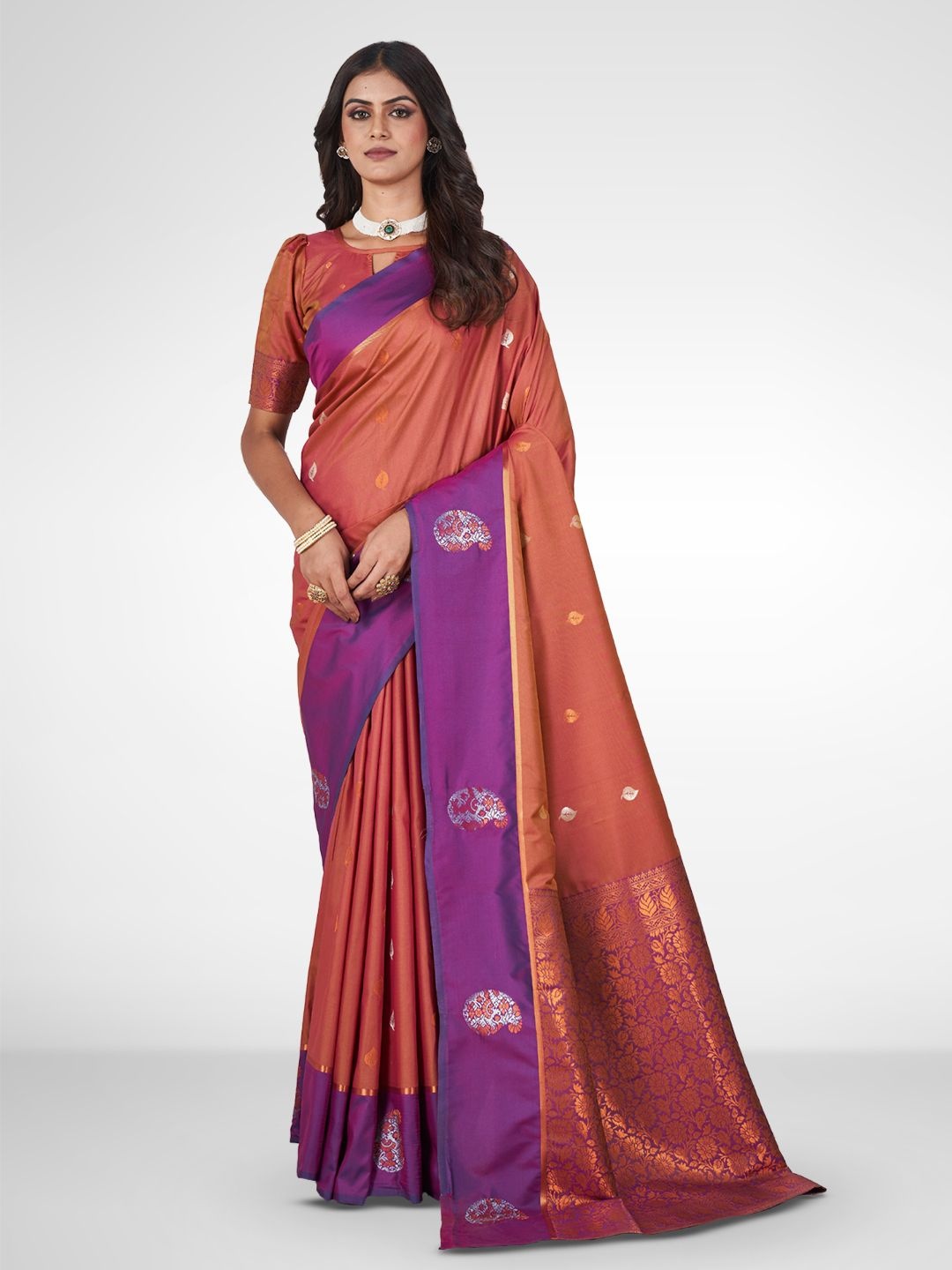 

SARHA Ethnic Motifs Zari Pure Silk Saree, Orange