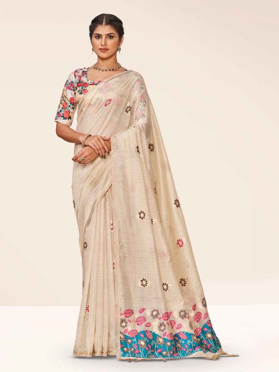 

SARHA Ethnic Motifs Pure Cotton Saree, Blue