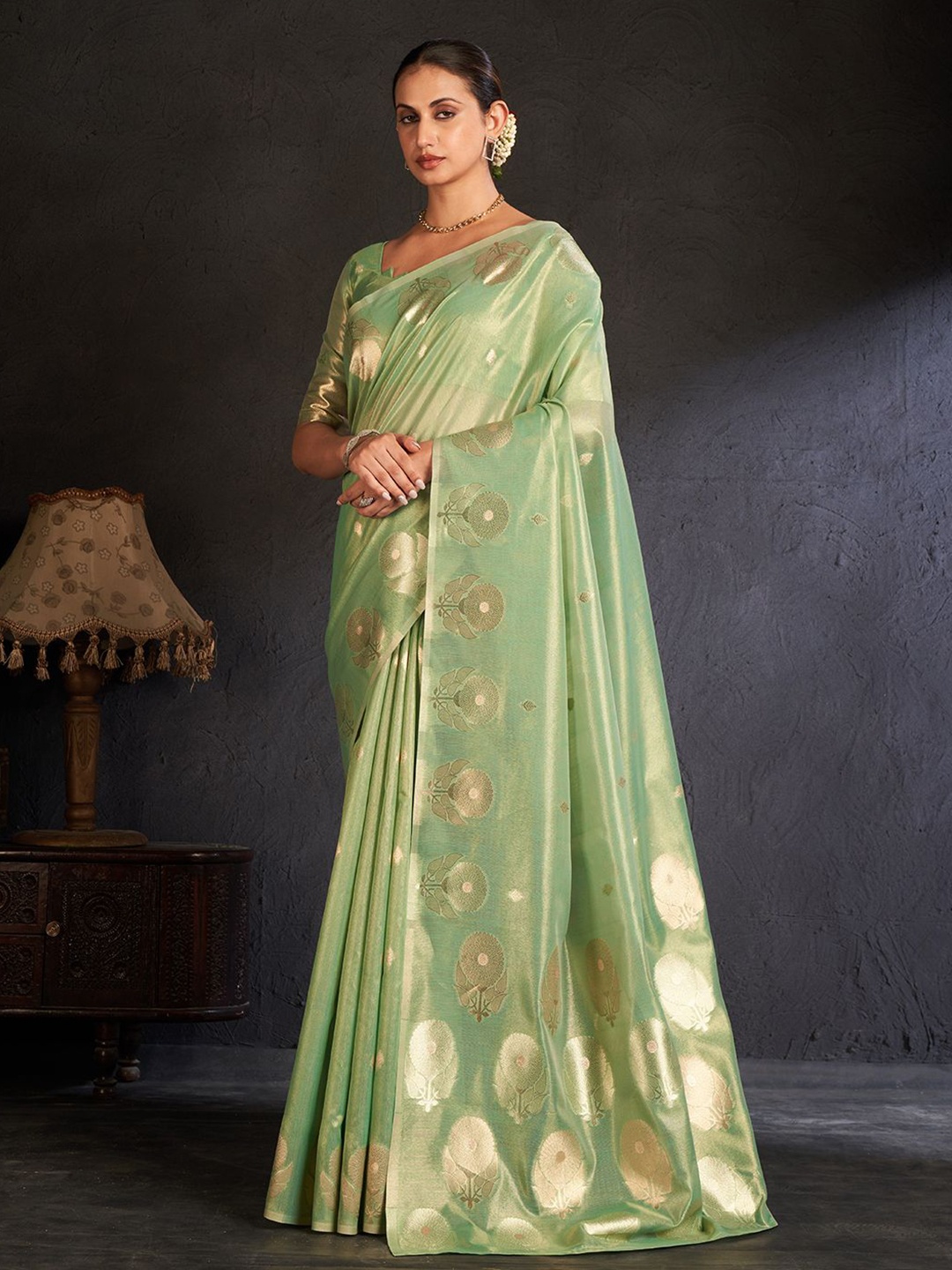 

SARHA Woven Design Zari Tissue Saree, Green