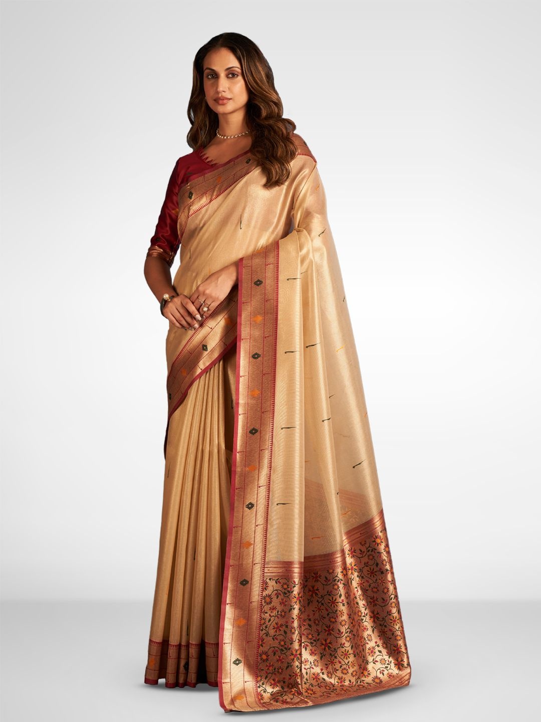 

SARHA Woven Design Zari Tissue Saree, Gold