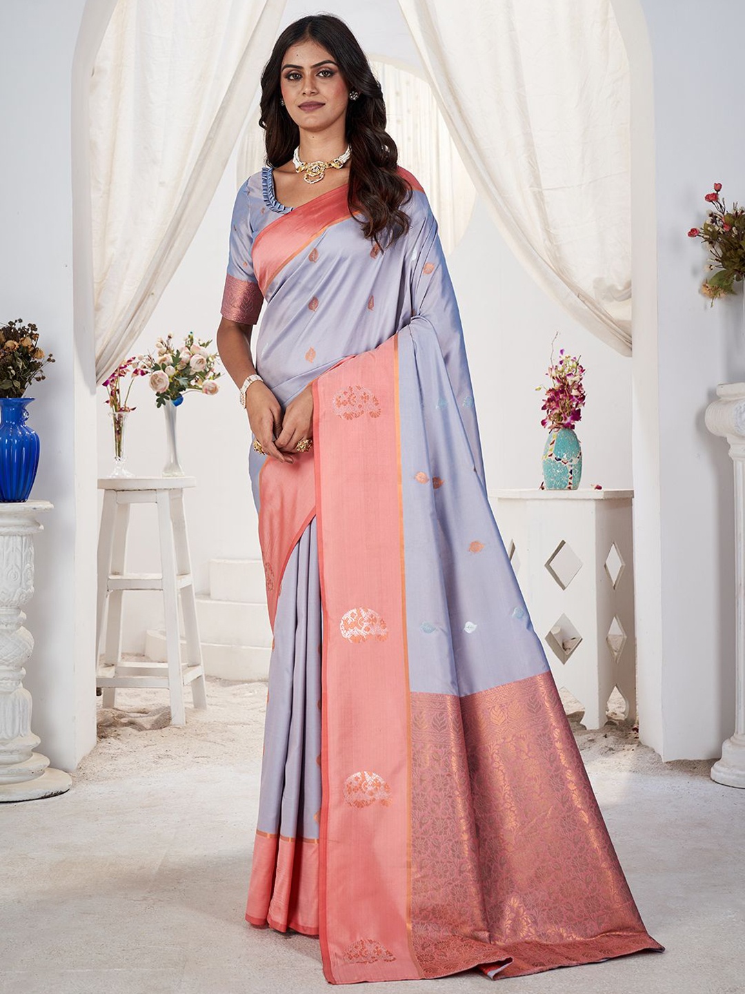 

SARHA Woven Design Zari Pure Silk Saree, Purple