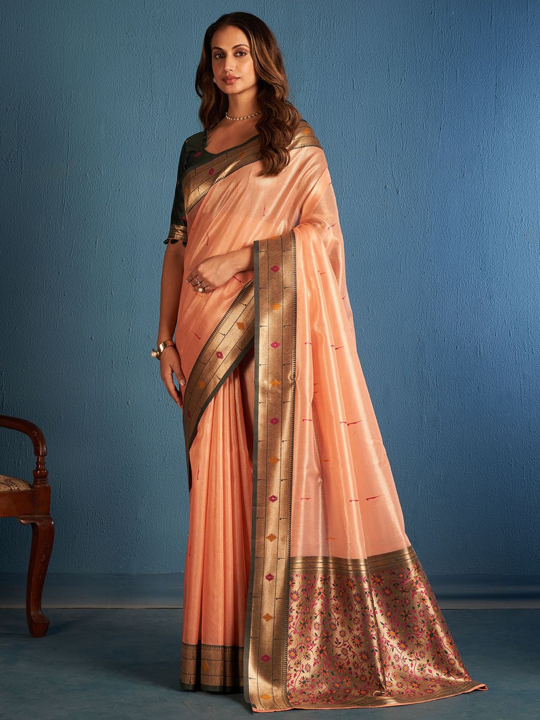 

SARHA Woven Design Zari Tissue Saree, Orange