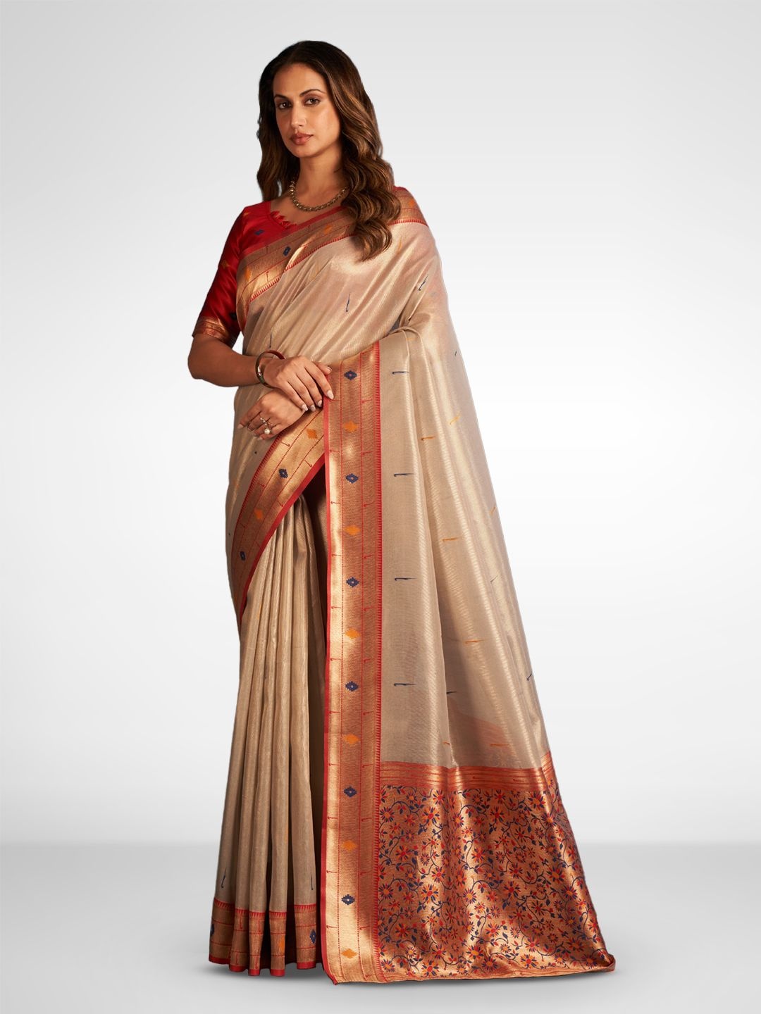 

SARHA Woven Design Zari Tissue Saree, Off white
