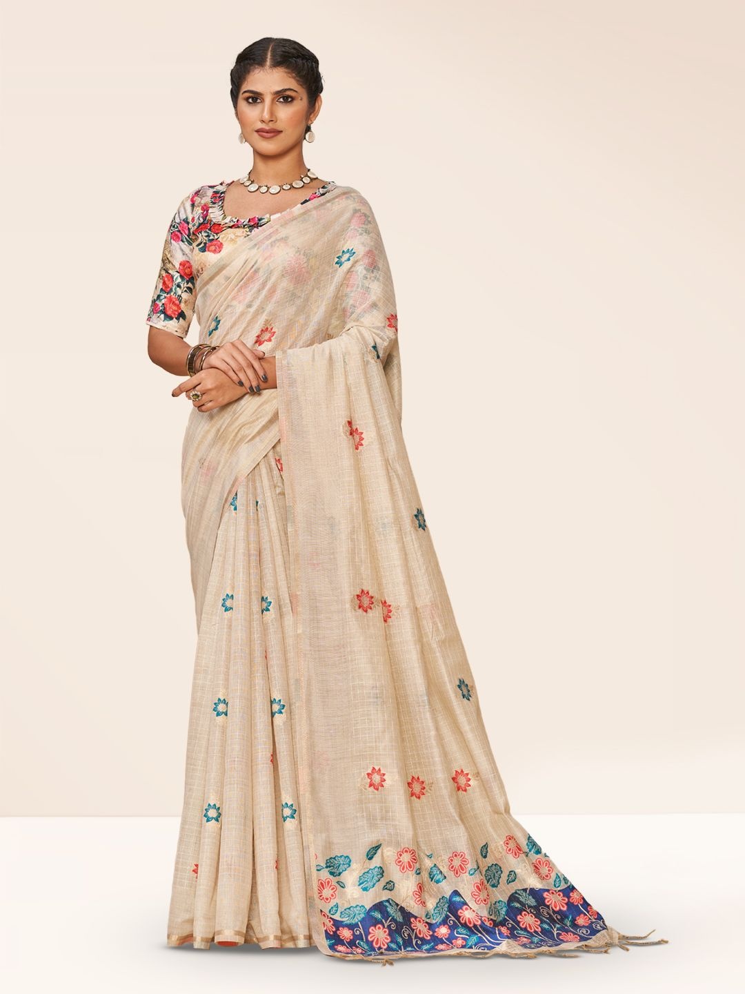 

SARHA Floral Printed Pure Cotton Saree, White