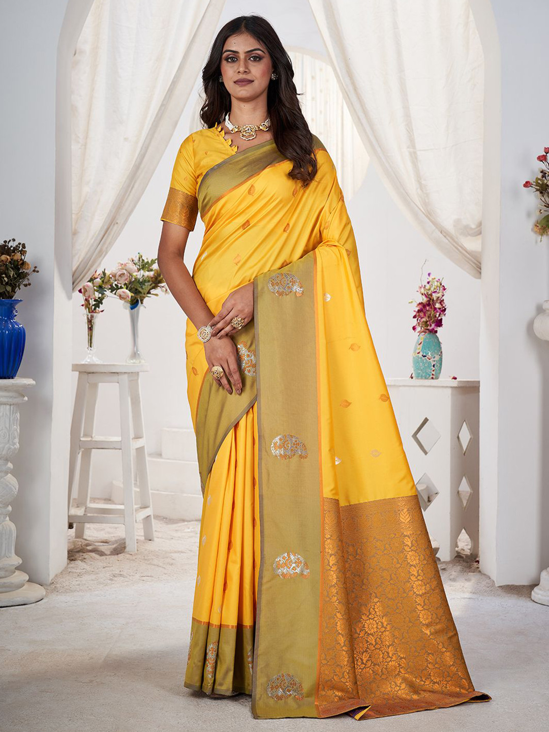 

SARHA Women Woven Design Zari Pure Silk Saree, Yellow