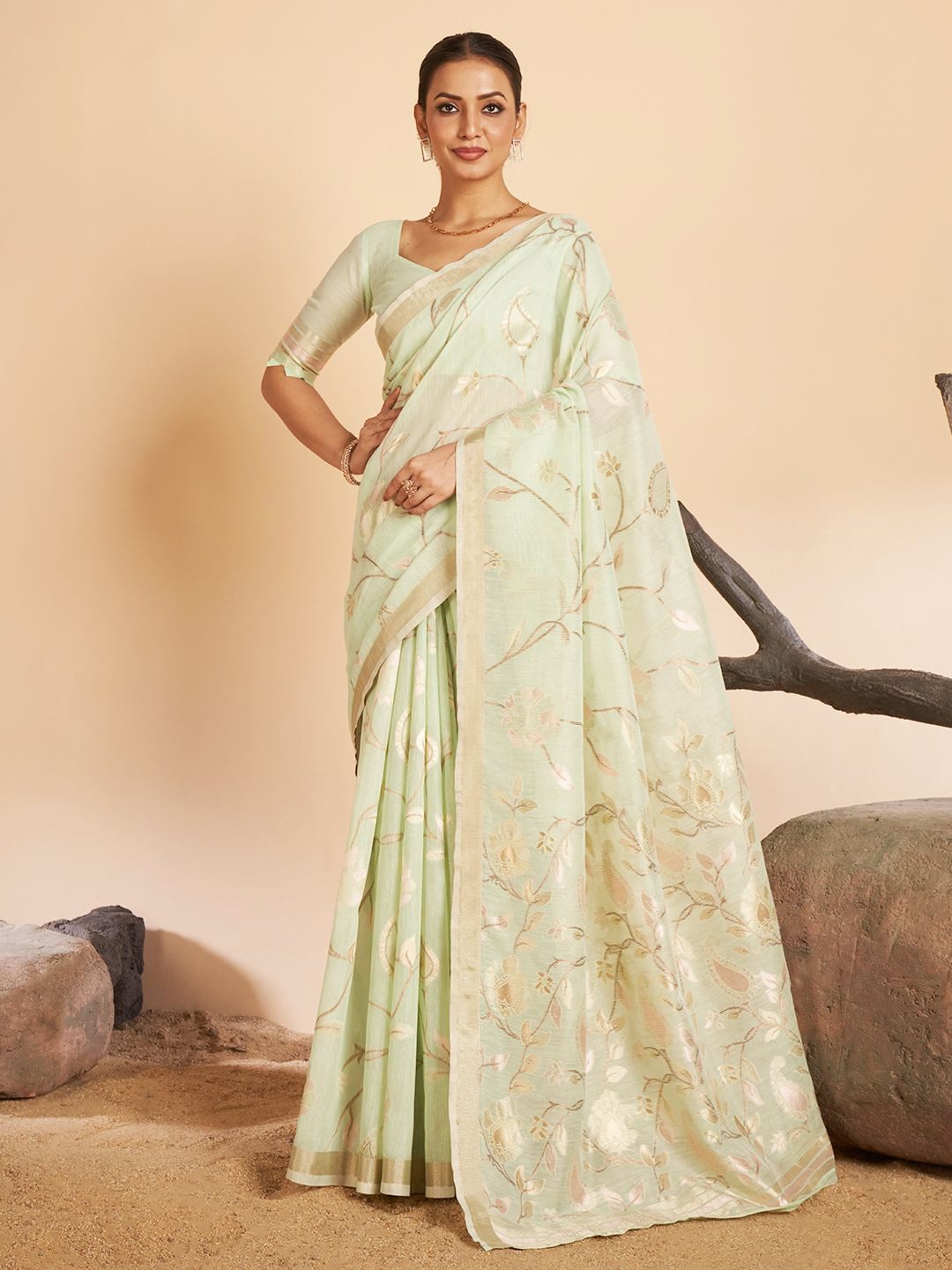 

SARHA Woven Design Zari Pure Cotton Saree, Green