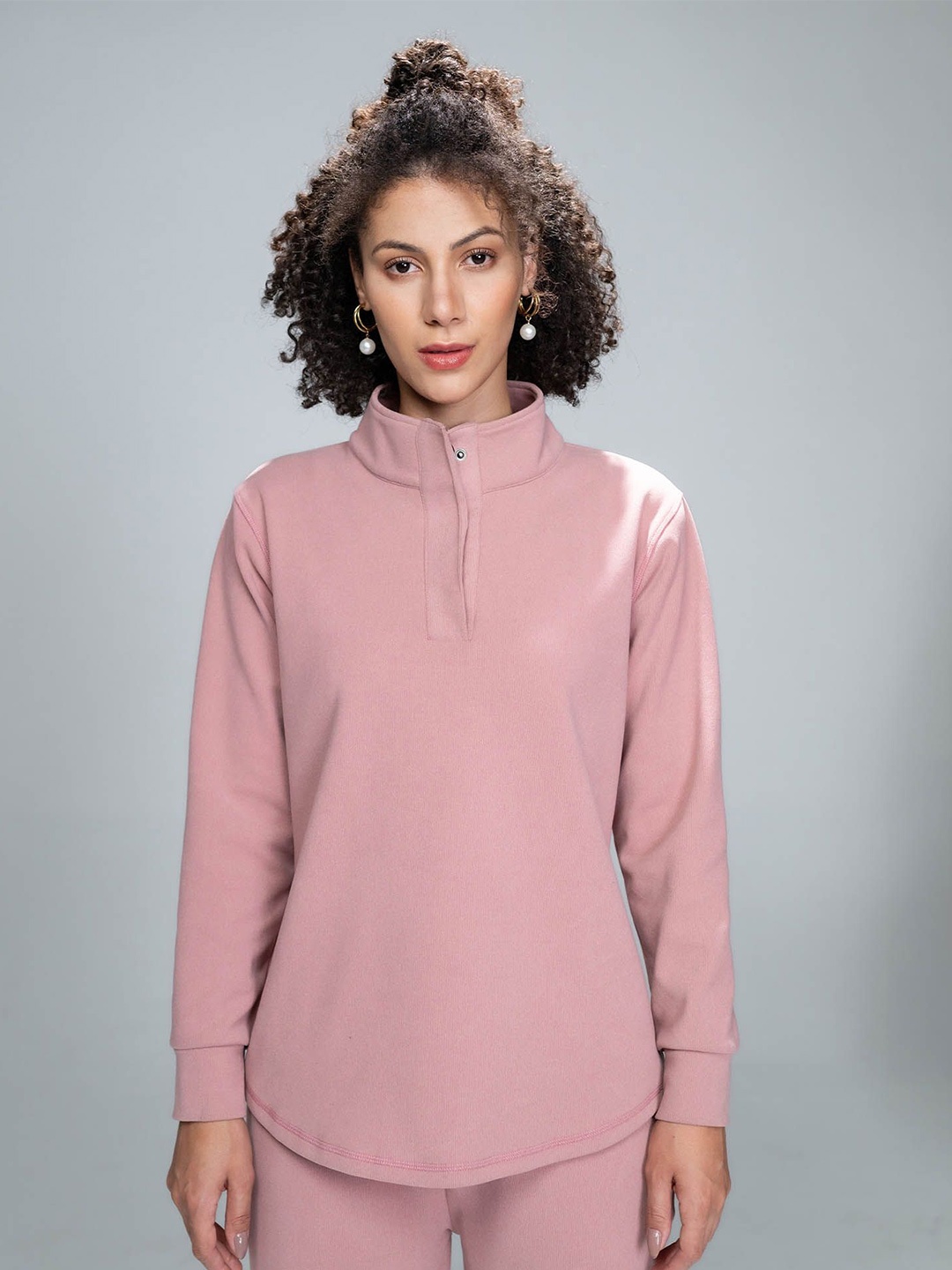 

EDRIO Women High Neck Sweatshirt, Pink