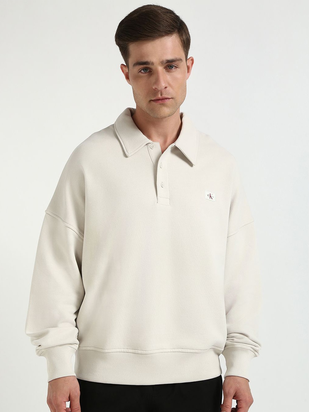 

Calvin Klein Jeans Men Cotton Shirt Collar Sweatshirt, White