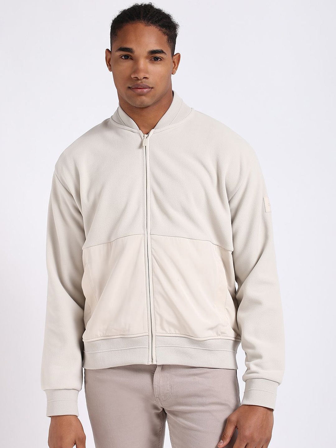 

Calvin Klein Jeans Men Stand Collar Solid Casual Bomber Jacket, White