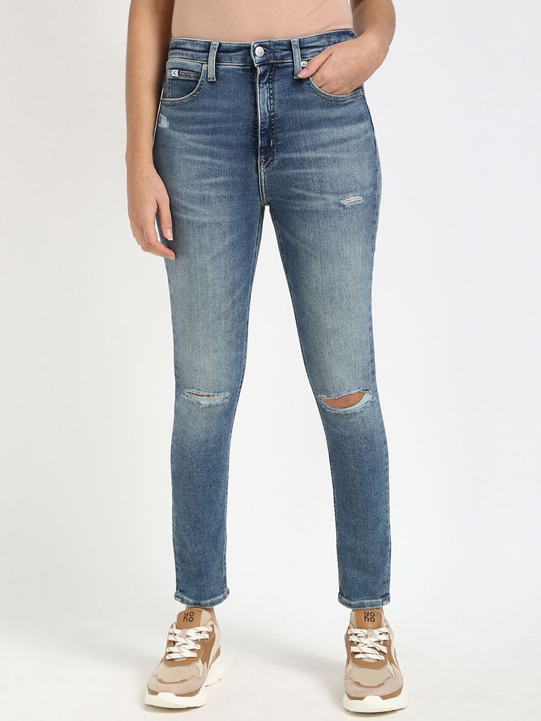 

Calvin Klein Jeans Women Skinny Fit Low Distress Cotton Jeans, Blue