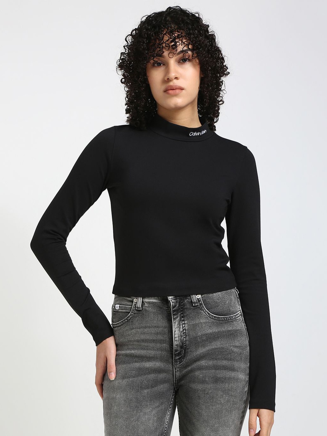 

Calvin Klein Jeans Women High Neck Fitted Top, Black