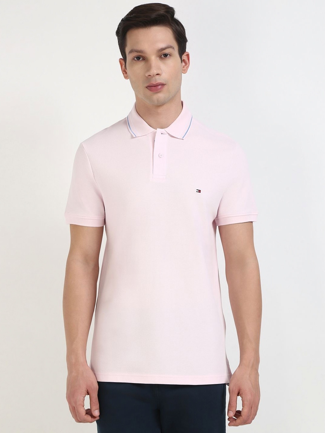 

Tommy Hilfiger Men Solid Polo Collar Cotton T-shirt, Pink