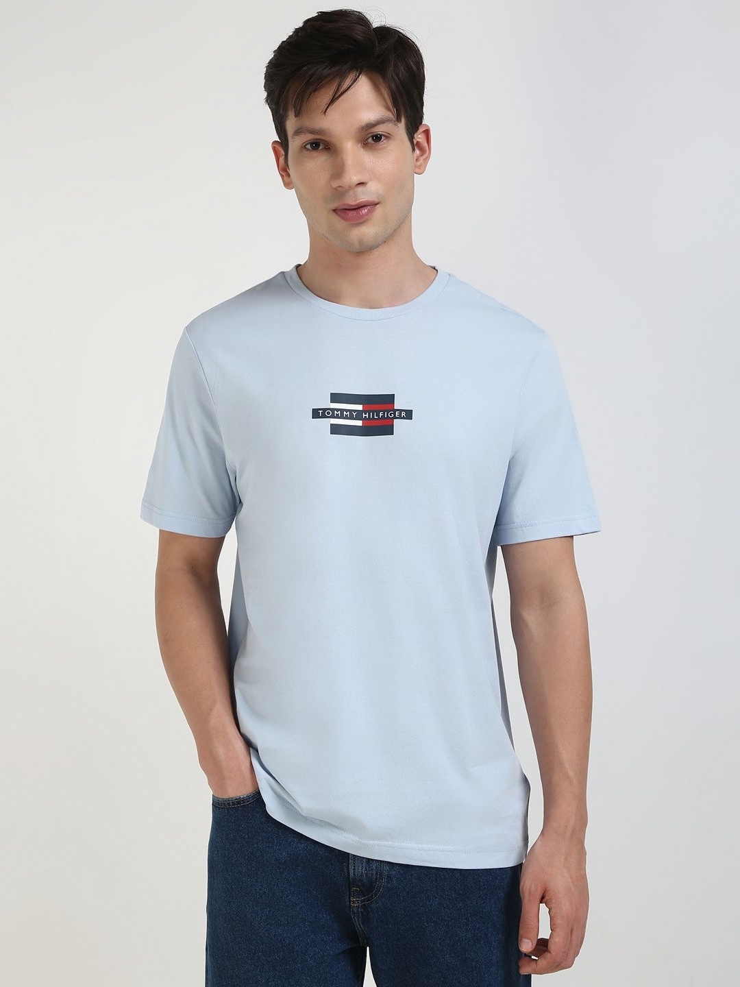

Tommy Hilfiger Men Typography Printed Round Neck Cotton T-shirt, Blue