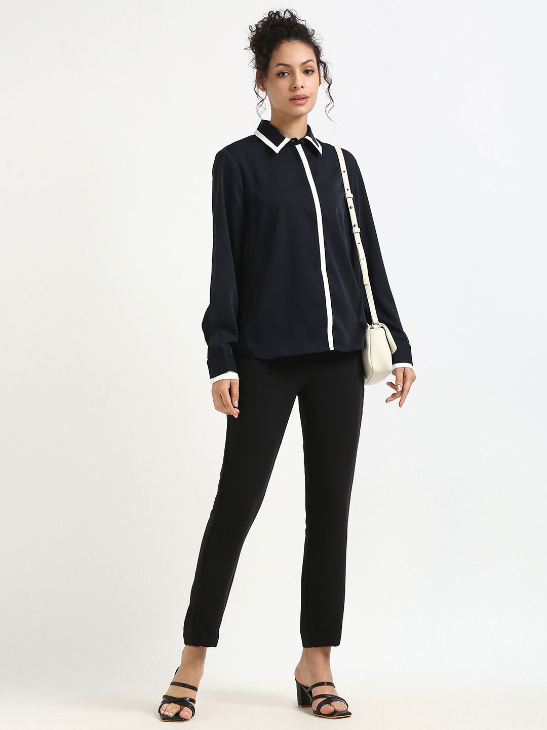 

Tommy Hilfiger Women Spread Collar Solid Casual Shirt, Black