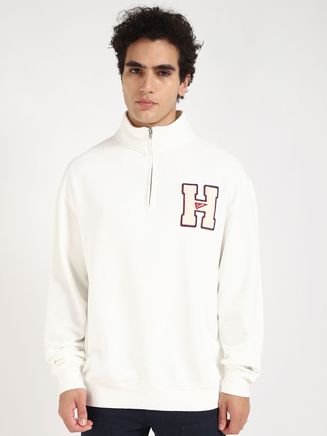 

Tommy Hilfiger Men Cotton Mock Collar Pullover, White