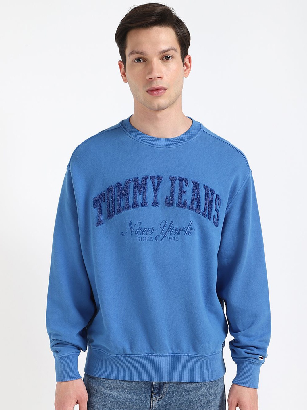 

Tommy Hilfiger Men Cotton Typography Printed Pullover, Blue