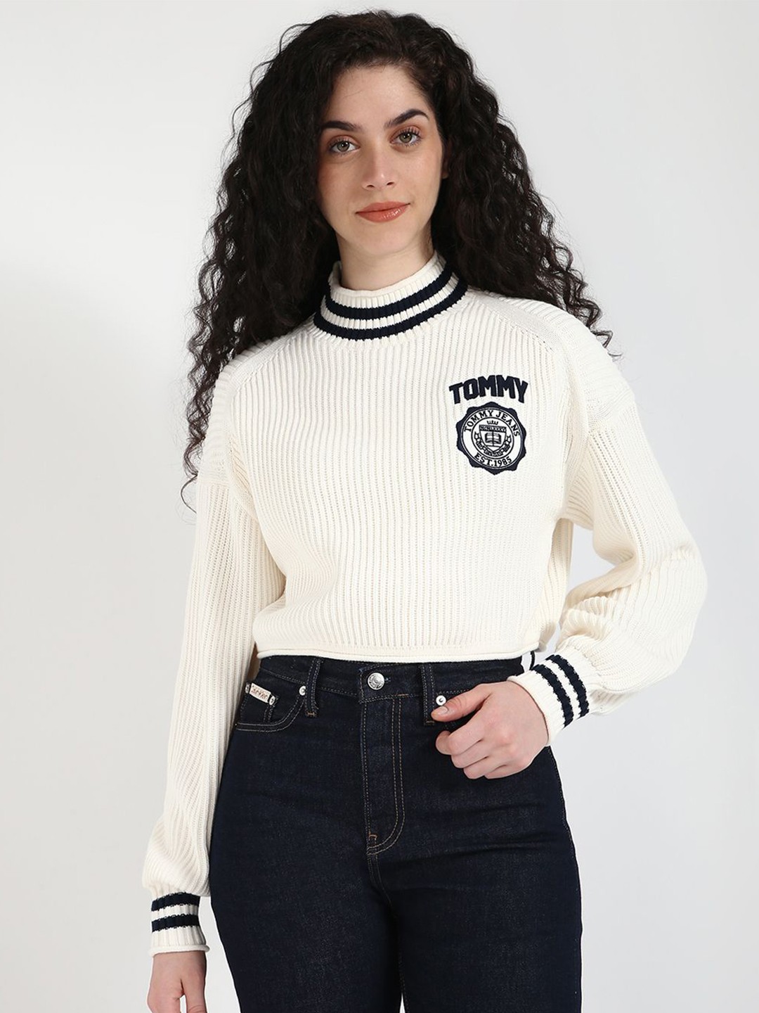 

Tommy Hilfiger Women Ribbed Turtle Neck Crop Pullover Sweater, White