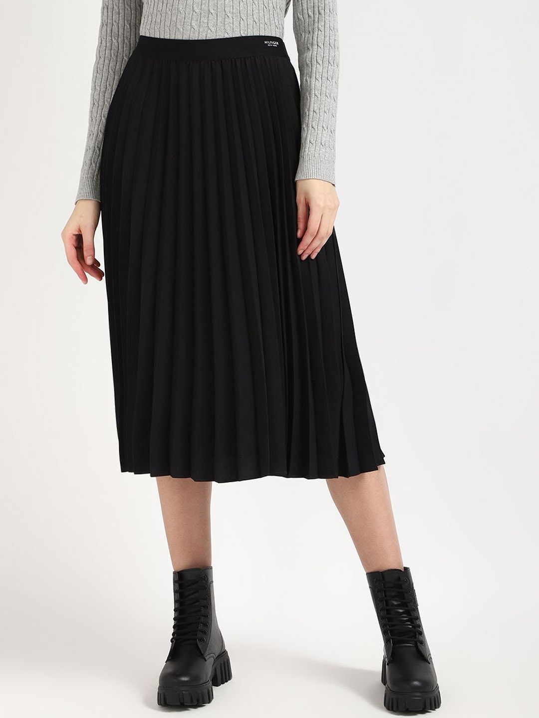 

Tommy Hilfiger Women Pleated A-Line Midi Skirt, Black