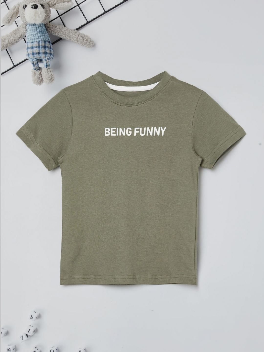 

max Boys Typography Printed Round Neck Cotton T-shirt, Olive