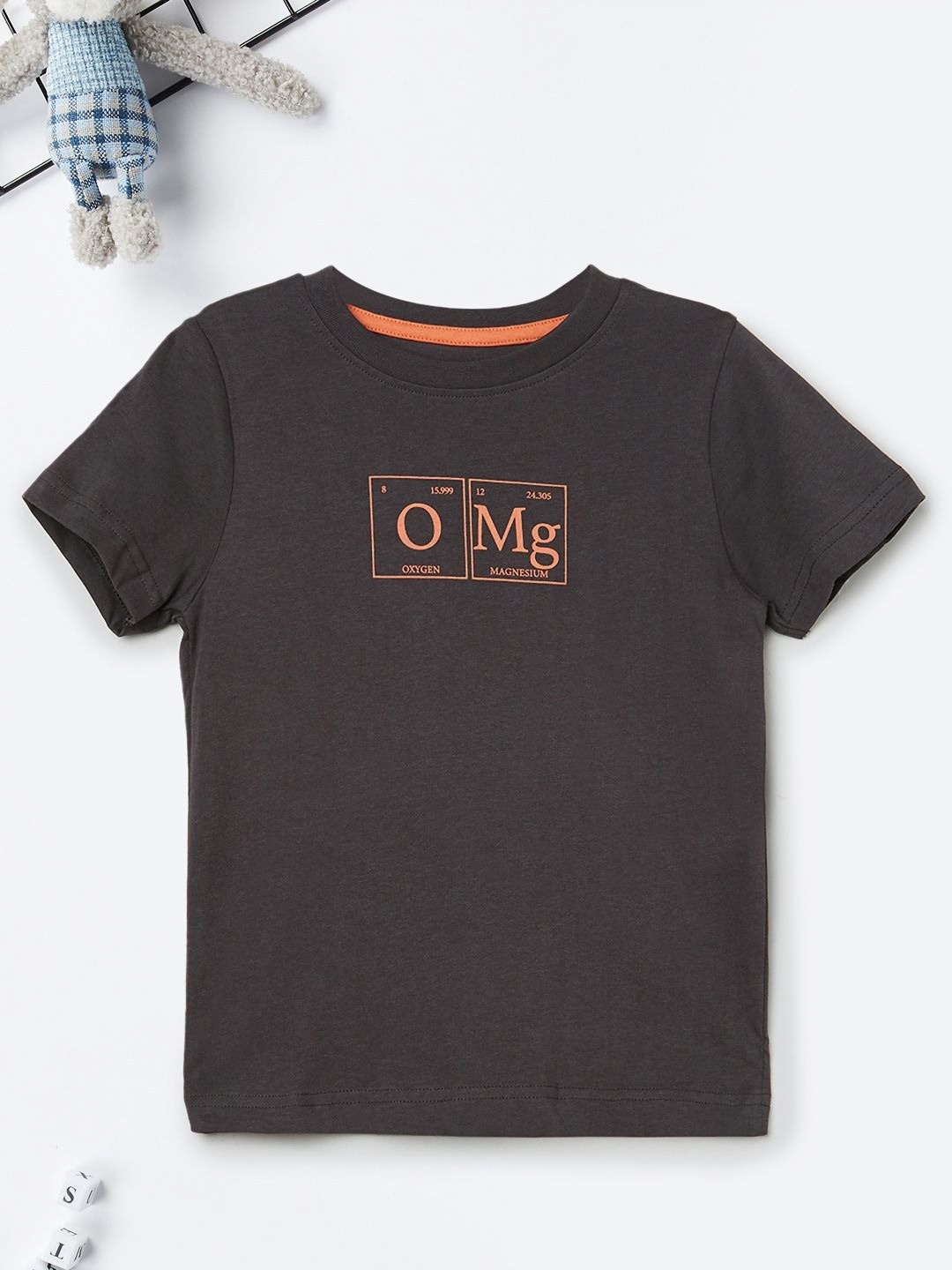 

max Boys Typography Printed Round Neck Cotton T-shirt, Grey