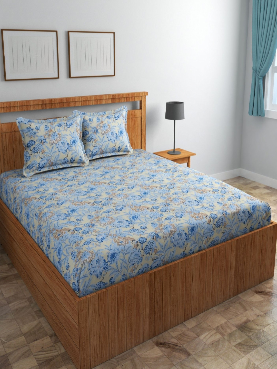 

Aura Beige & Blue Floral Microfiber 180 TC Queen Bedsheet Set 2.25 m x 2.30 m